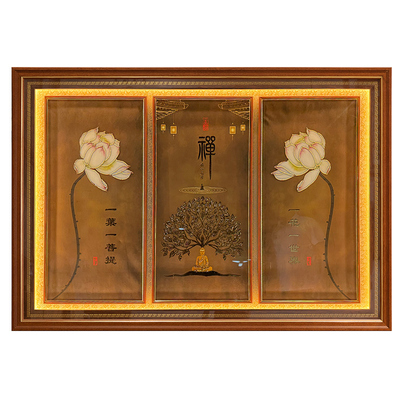 实木装饰挂画LED灯带中式佛堂