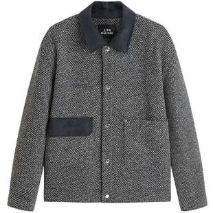 【羊毛】太平鸟男装拼接毛呢小香风夹克新款巴恩风行政翻领外套