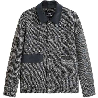 太平鸟男装羊毛拼接小香风夹克