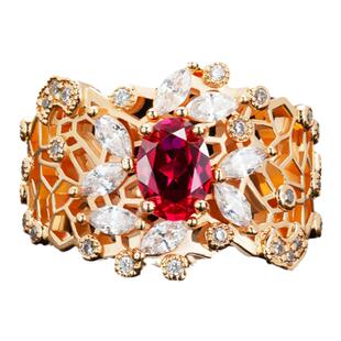 右手等待捕梦网高级复古欧美风高奢玫瑰金色鸽子蛋钻戒闭口戒指女