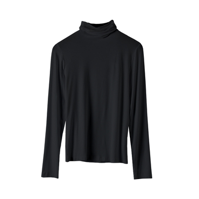 莫代尔高领打底衫女春秋内搭黑色堆领长袖修身高级感外穿气质上衣
