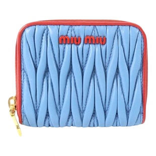 中古Miu Miu缪缪女A级95新coin purse零钱包羊皮零钱包蓝色