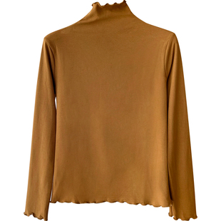 日韩系木耳花边领磨毛T恤女秋冬法式复古叠穿内外百搭打底衫上衣