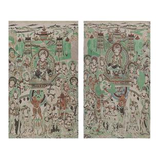 敦煌壁画彩绘文殊普贤菩萨经变图高清微喷装饰画线稿临摹学习装裱