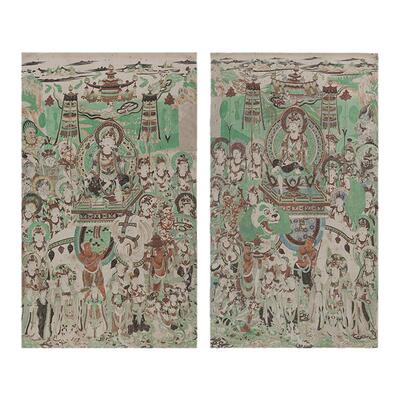 敦煌壁画彩绘文殊普贤菩萨经变图