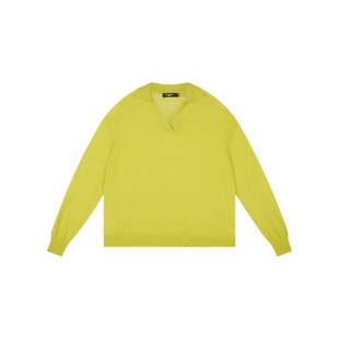 oneup春季宽松翻领v领毛衣羊毛针织衫男女同款长袖polo衫通勤上衣