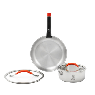 莱德斯食品级不锈钢丝带锅可拆卸手柄锅套装一体套娃锅奶锅煎锅