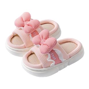 儿童亚麻拖鞋春秋四季女童居家中大童小女孩宝宝室内厚底棉麻拖鞋