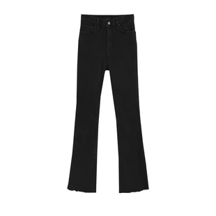 蓝灰色高腰微喇牛仔裤女2025年秋冬季显瘦加绒小个子百搭小喇叭裤