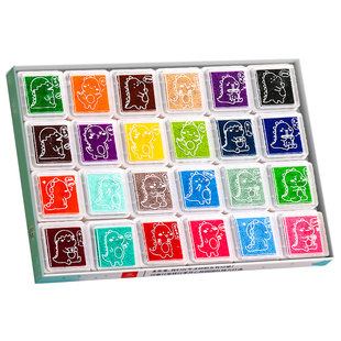 儿童手指画印泥彩色印泥印台手掌手指印泥盘24色幼儿园手指画印颜料安全绘画涂鸦可水洗小学生绘画工具印尼