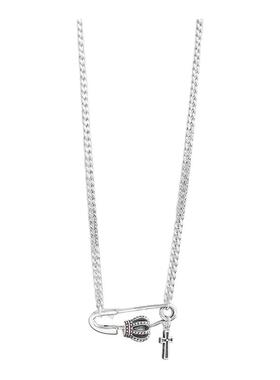 925银复古皇冠十字别针项链女轻奢小众简约个性百搭锁骨链饰品