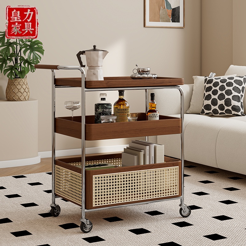 实木可移动小推车简约茶几沙发边几角几客厅餐柜餐车藤编置物架