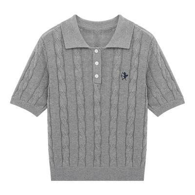 Basic House/百家好莱赛尔polo刺绣短袖针织衫女夏季新款上衣薄款
