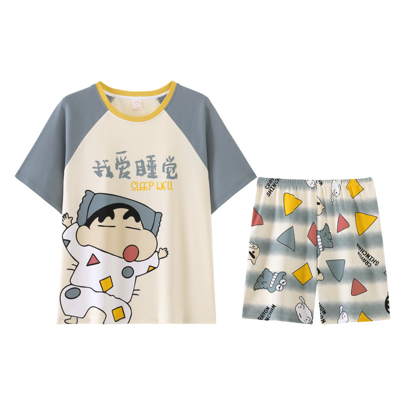 蜡笔小新睡衣女夏季少女学生ins卡通纯棉短袖短裤大码家居服套装