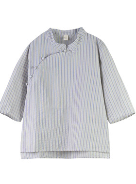 春夏装斜襟条纹半袖衣服女童上衣