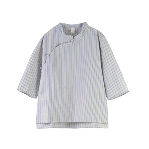 春夏装斜襟条纹半袖衣服女童上衣