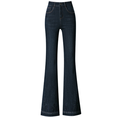 加绒加厚微喇牛仔裤女冬季高腰