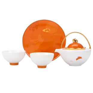 高淳陶瓷中式茶具套装功夫茶杯家用骨瓷提梁茶具套装送礼茶具礼盒