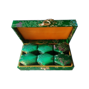 中药丸包装空盒 安宫丸大力丸蜜丸盒 绿色锦缎空盒 六粒装收纳盒