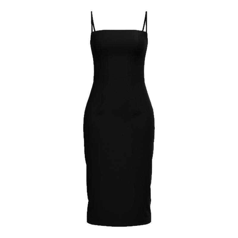 brandbymei一字肩连衣裙女夏高级质感露肩一字领绝美吊带裙小黑裙