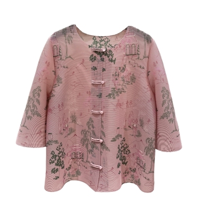 2025春夏三宅国风山水江南风大弹力气质时尚褶皱妈妈大码女装