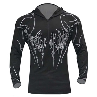 Breathedivinity速干高弹连帽紧身卫衣半拉链肌肉长袖健身上衣白