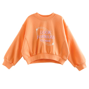 [120码]ILOVEJ童装春秋薄款女童套头卫衣宽松短款橘色上衣JWFTO49