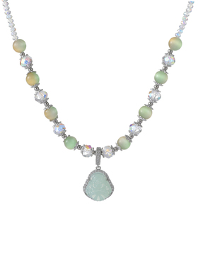 新中式绿色佛像吊坠水晶串珠项链