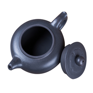 荥经朱氏砂器 手工制作 无釉黑砂荷叶茶壶