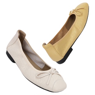 红粉知己2026新款真皮百搭单鞋女蝴蝶结平底法式方头浅口单鞋女鞋