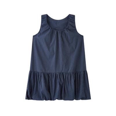 三福连衣裙2026新款夏季休闲少女格子花苞裙圆领娃娃裙女装853972