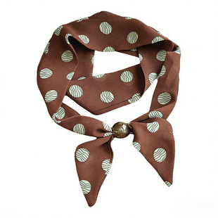 小丝巾波点长条窄丝巾女士2026新款串珠子韩系系脖配饰领巾围巾