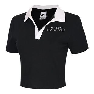 NIKE耐克女子短袖翻领POLO衫夏季运动休闲短款运动T恤IR7565-010