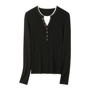 黑色假两件毛衣女款2026新款高级小众不撞衫上衣显瘦羊毛打底衫秋