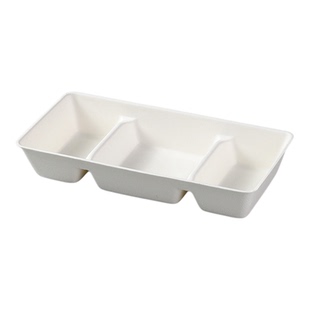 一次性纸浆商用火锅三格蘸料碟分隔餐盒烧烤用料盘可降解三拼味碟