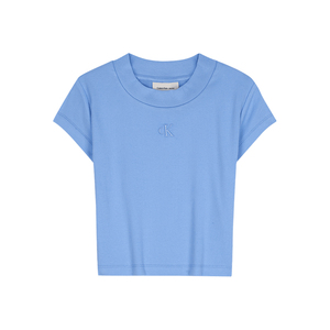 CK Jeans26春夏新款女士青春少女感辣妹罗纹弹力刺绣纯色短袖T恤