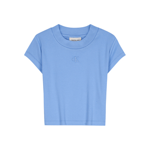 【正肩罗纹】CK Jeans26春夏女士少女感刺绣弹力辣妹短袖T恤上衣