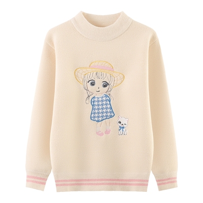 秋冬女童假两件一体绒针织衫毛衣