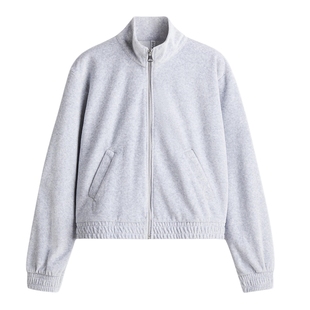 HM女装短外套冬季连帽外套立领丝绒全拉链外套1297139