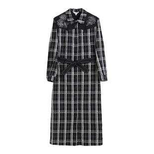 蒲PUKKA 女装棉质连衣裙秋冬季设计感格纹衬衫裙商场同款