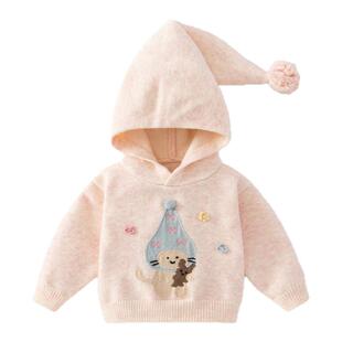 班喜迪女童毛衣冬装2025新款宝宝连帽公主上衣儿童冬季针织打底衫