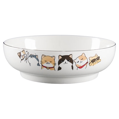 陶瓷卡通猫咪9英寸大汤碗可爱简约家用碗新款大碗酸菜鱼创意汤盆