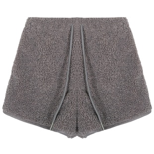 落落狷介 毛毛短裤女2024年新款冬季小个子系带松紧腰阔腿裤灰色