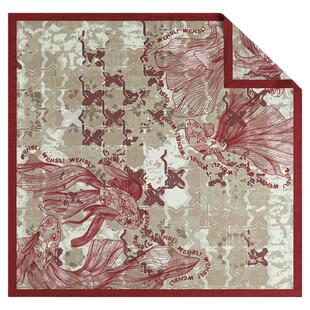 [女神礼物]万事利冬季真丝丝巾丝羊毛红色围巾女桑蚕丝披肩锦鱼绘