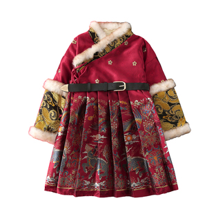 儿童明制汉服男童飞鱼服加绒拜年服秋冬男孩红色新年装明朝锦衣卫