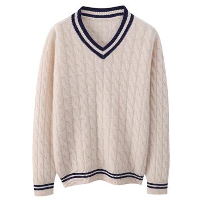 蒙秀尔100%山羊绒衫儿童V领毛衣