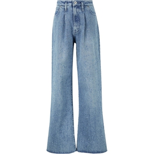 【折扣】HALFBOY 夏季女仿旧高腰阔腿牛仔裤