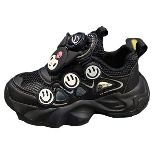 官网C&K女童鞋子2026新款夏季儿童运动鞋黑色女孩单网透气老爹鞋