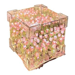 郁金香花海镜子立体魔方小夜灯手工diy材料包成品送闺蜜生日礼物