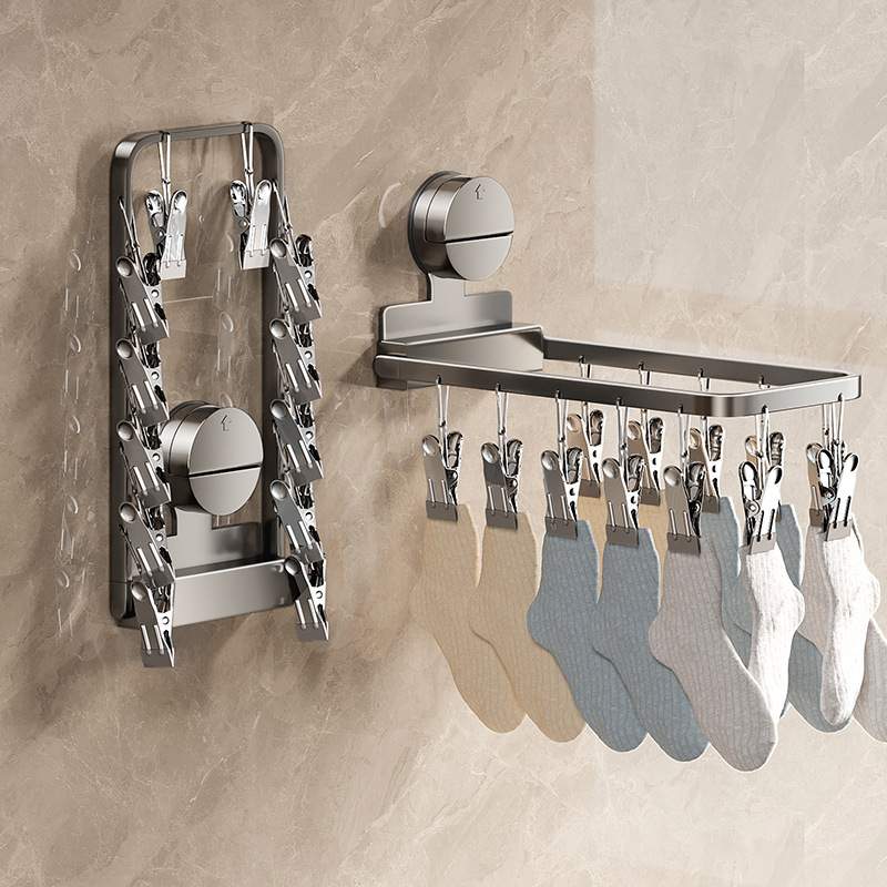 吸盘折叠袜子晾晒架家用婴儿衣架晾衣架多夹子晒袜子神器阳台袜夹